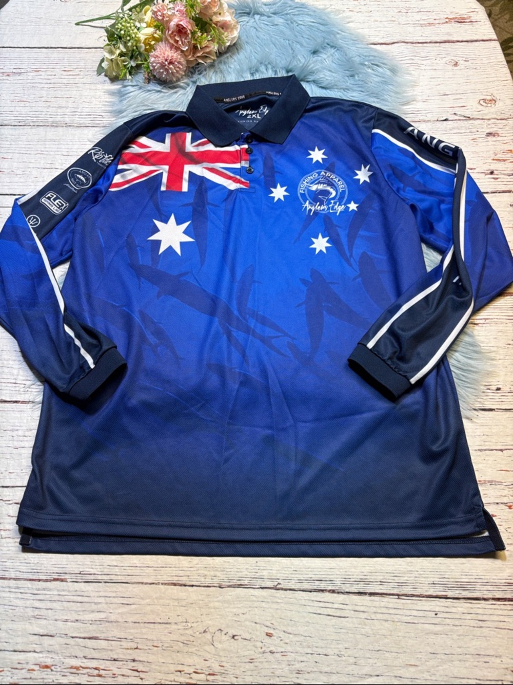 Anglers Edge Australian Long Sleeve Fishing Polo sz 2XL